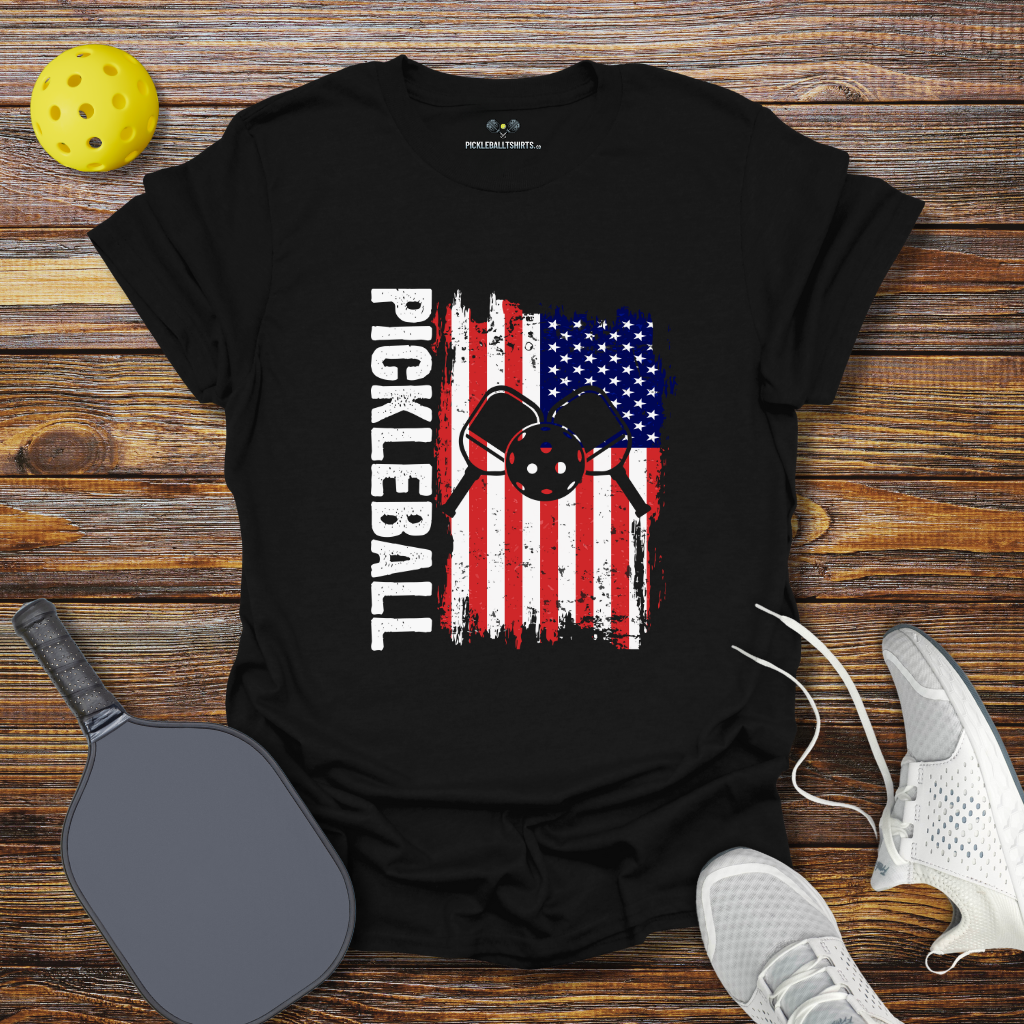 Funny Pickleball Shirt –  Pickleball USA Flag T-Shirt