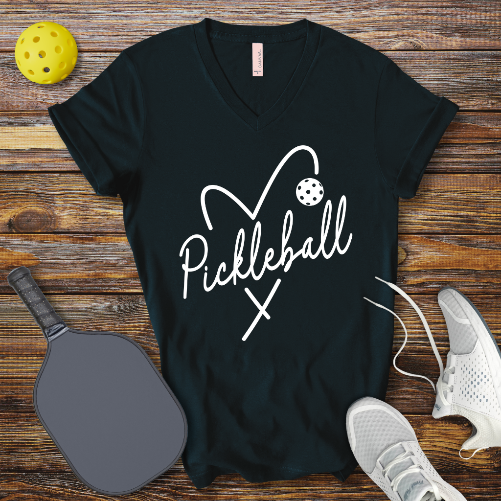 Funny Pickleball Shirt –  Pickleball Heart V-Neck T-shirt
