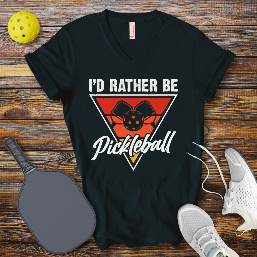 Funny Pickleball Shirt –  I'd Rather be Pickleball V-Neck T-shirt