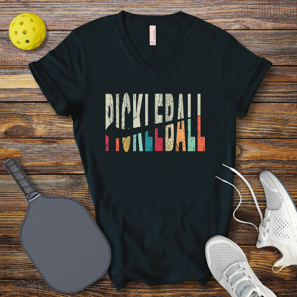 Funny Pickleball Shirt –  Pickleball Colored Logo V-Neck T-shirt