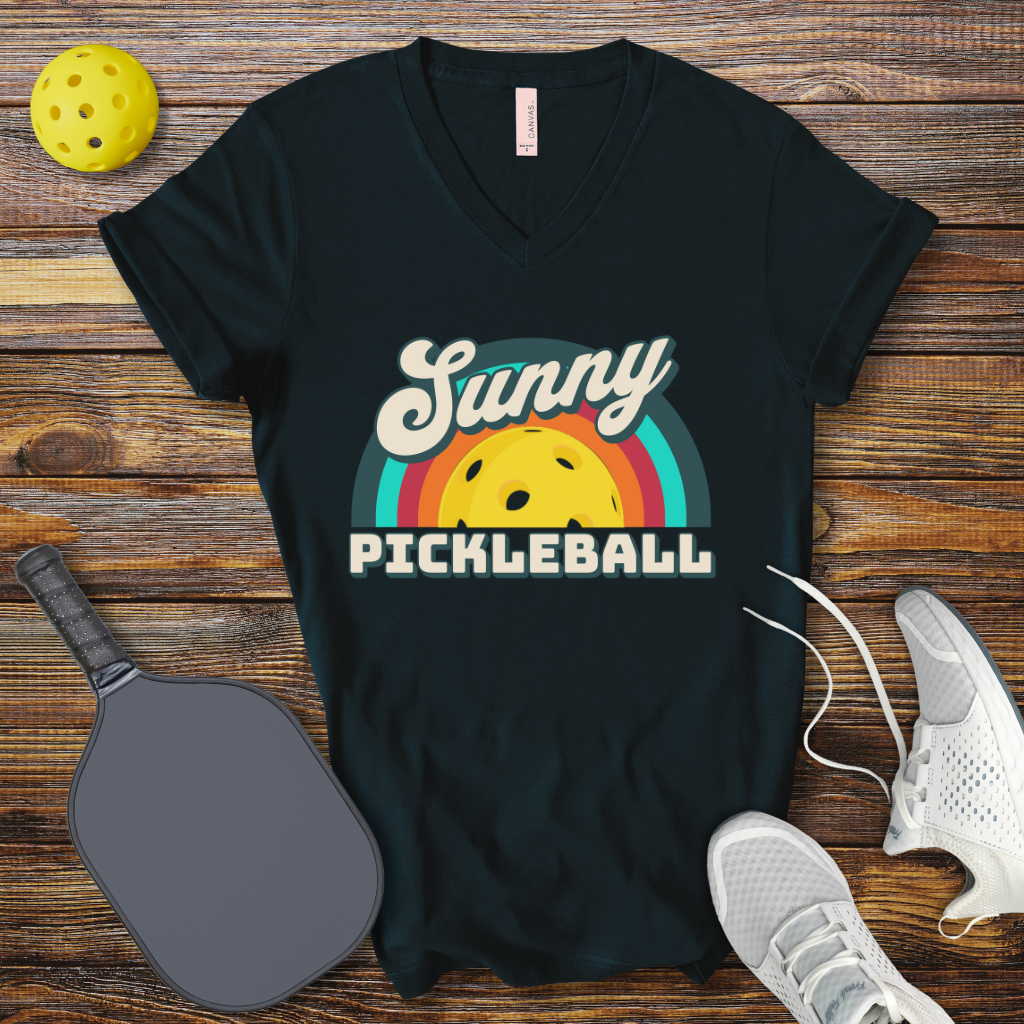 Funny Pickleball Shirt –  Sunny Pickleball Retro V-Neck T-shirt