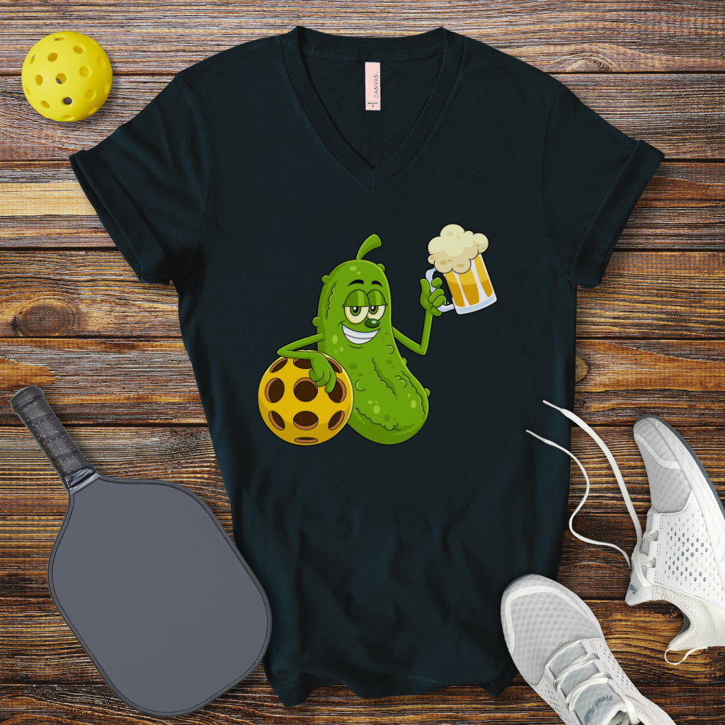 Funny Pickleball Shirt –  Pickle Drinking V-Neck T-shirt