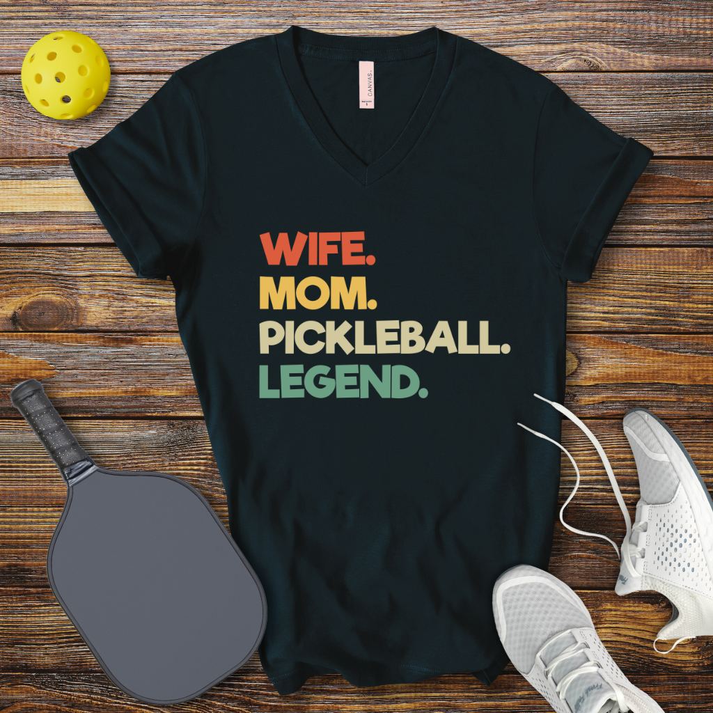 Funny Pickleball Shirt –  Wife Mom Pickleball Legend V-Neck T-shirt