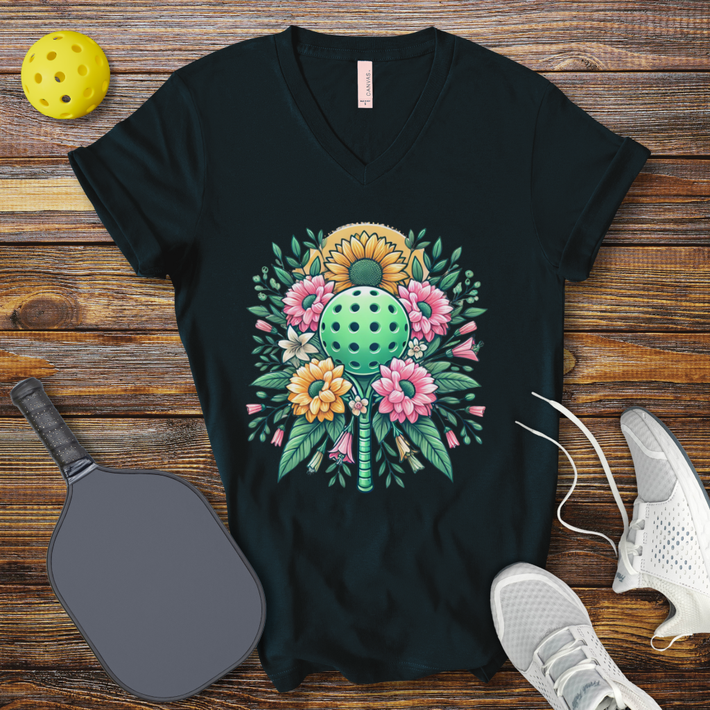 Funny Pickleball Shirt –  Floral Pickleball Dreams V-Neck T-Shirt