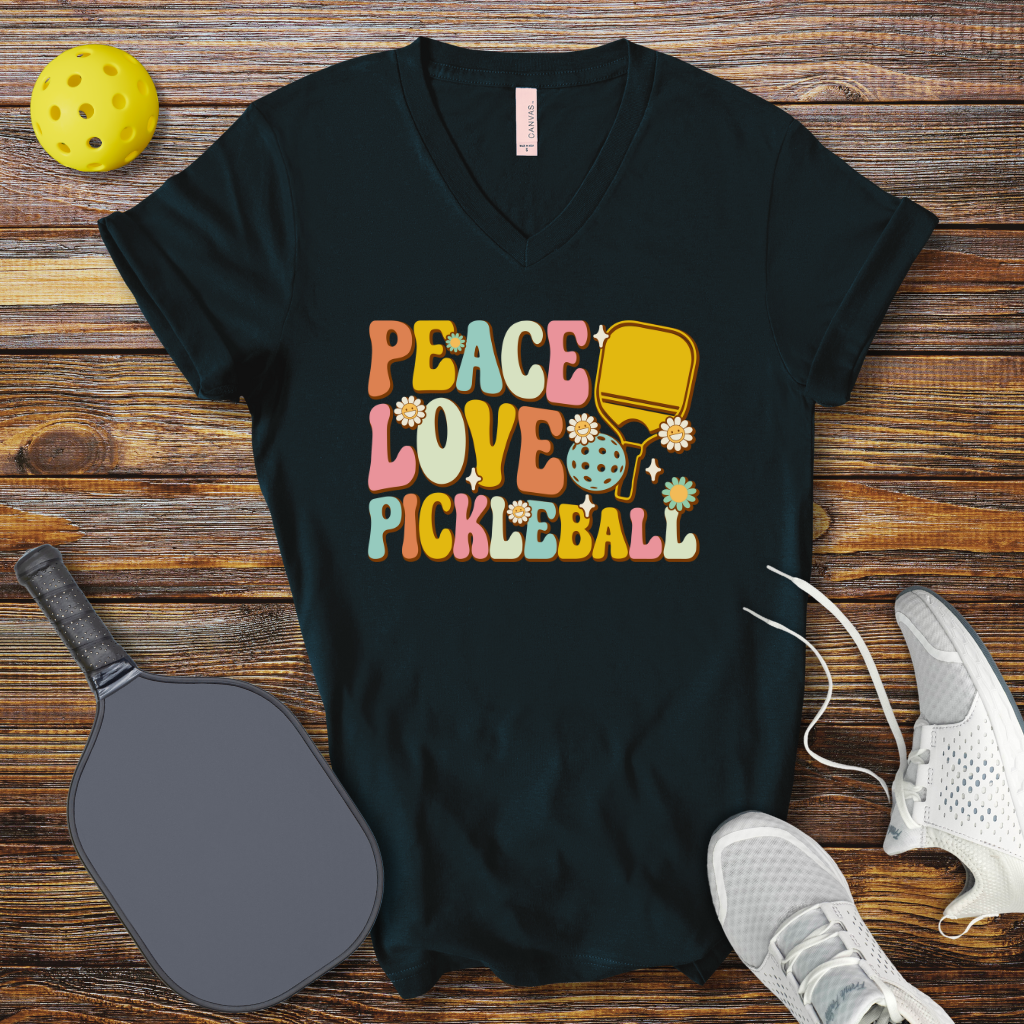 Funny Pickleball Shirt –  Peace Love Pickleball V-Neck T-shirt