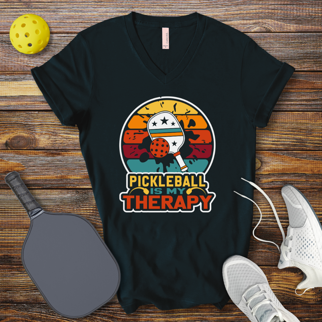 Funny Pickleball Shirt –  Pickleball is my Therapy V-Neck T-shirt