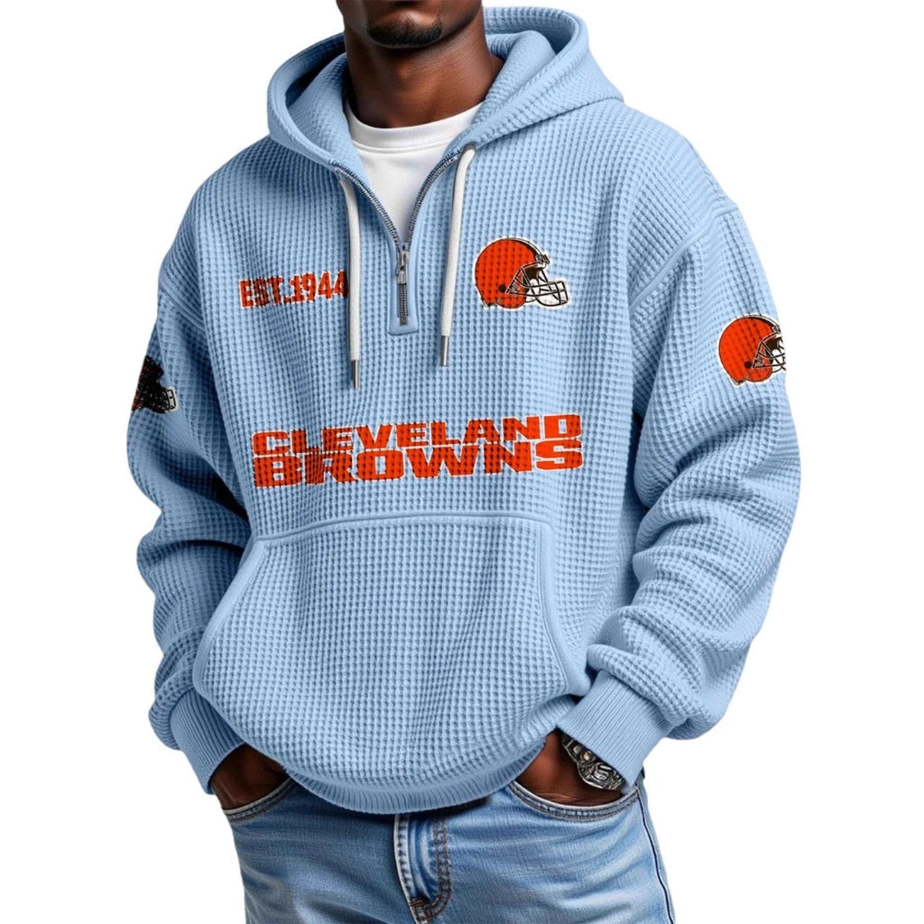 Waffle Quarter Zip Hoodie With Vintage Sports Design