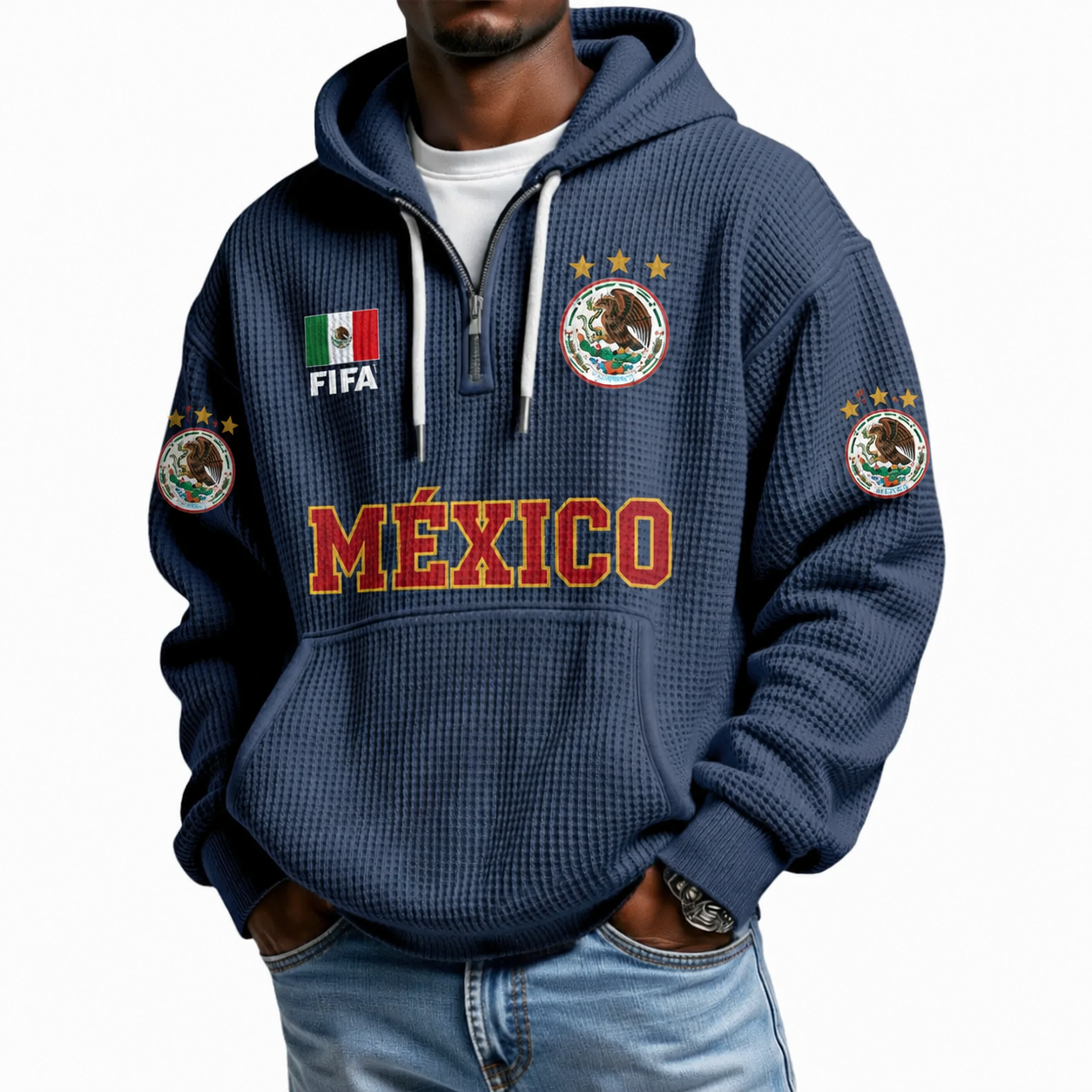 FIFA 2026 Mexico Printed Waffle Quarter Zip Football Fan Hoodie
