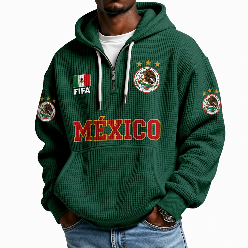 FIFA 2026 Mexico Printed Waffle Quarter Zip Football Fan Hoodie