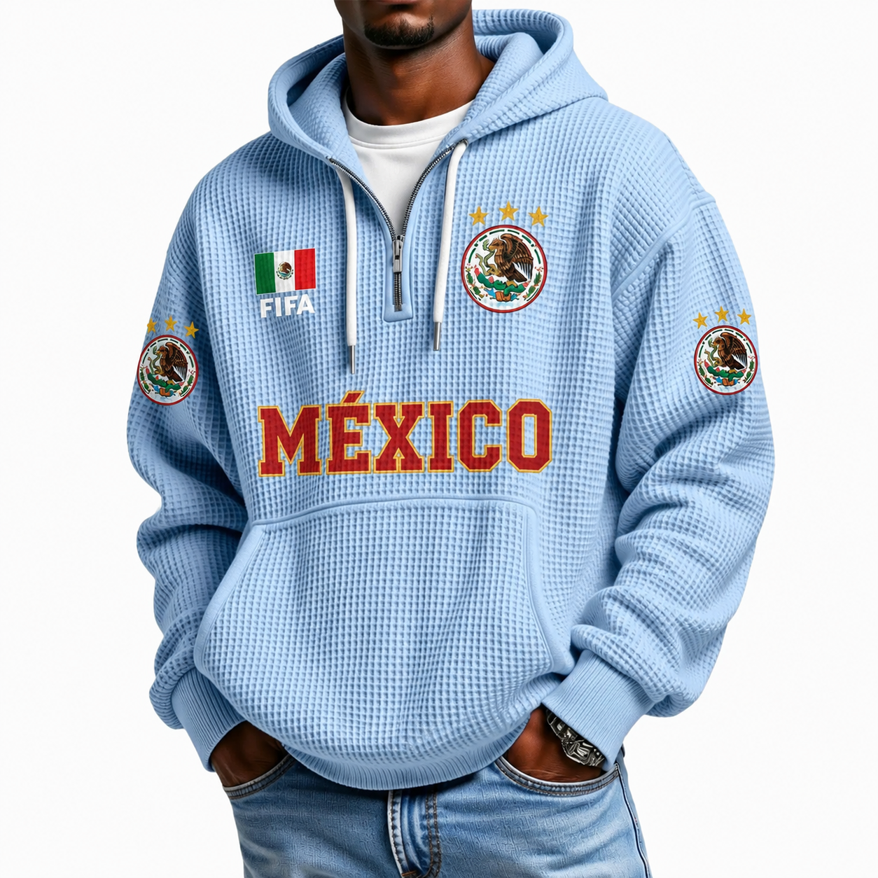 FIFA 2026 Mexico Printed Waffle Quarter Zip Football Fan Hoodie
