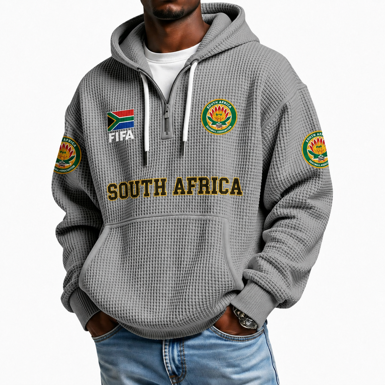 FIFA 2026 South Africa Printed Waffle Quarter Zip Football Fan Hoodie