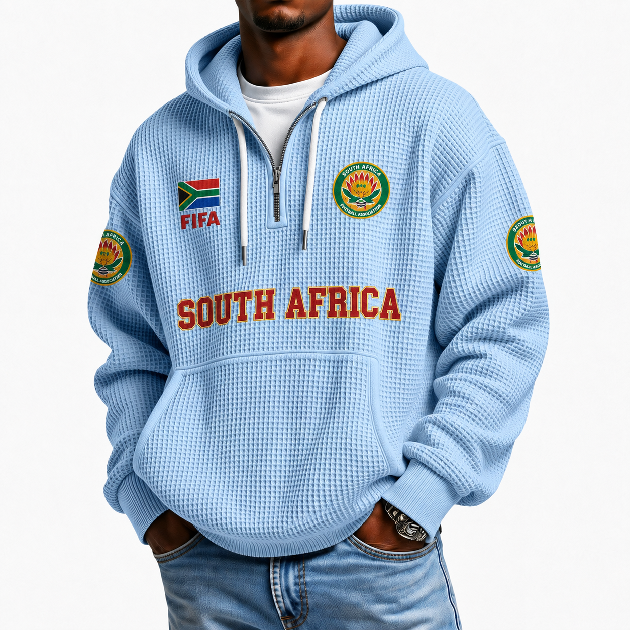 FIFA 2026 South Africa Printed Waffle Quarter Zip Football Fan Hoodie