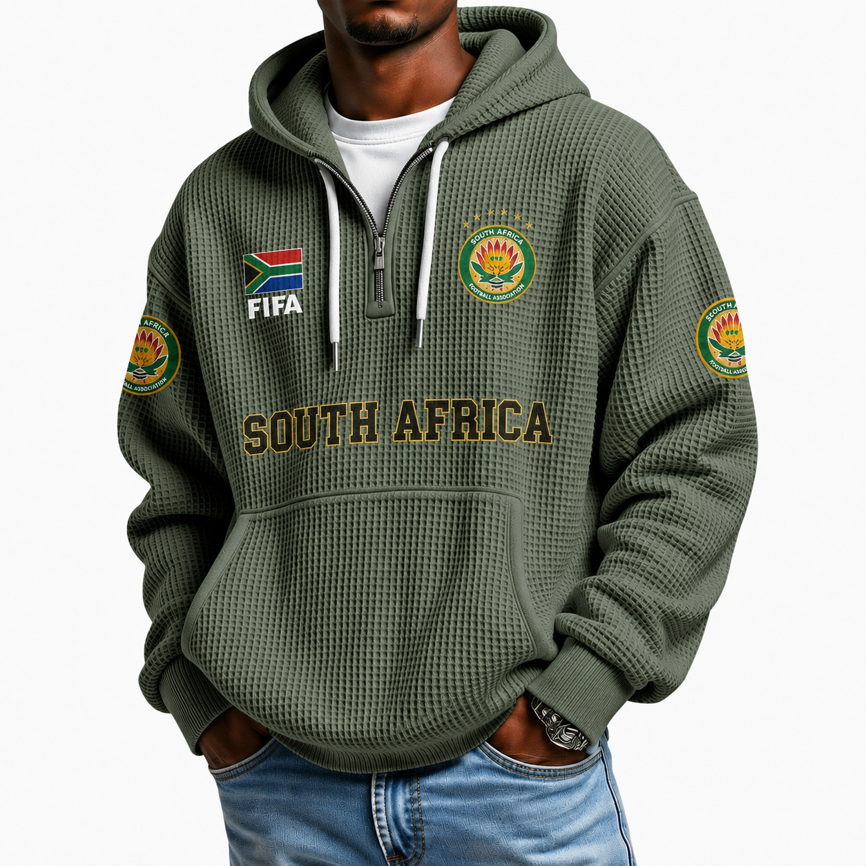 FIFA 2026 South Africa Printed Waffle Quarter Zip Football Fan Hoodie