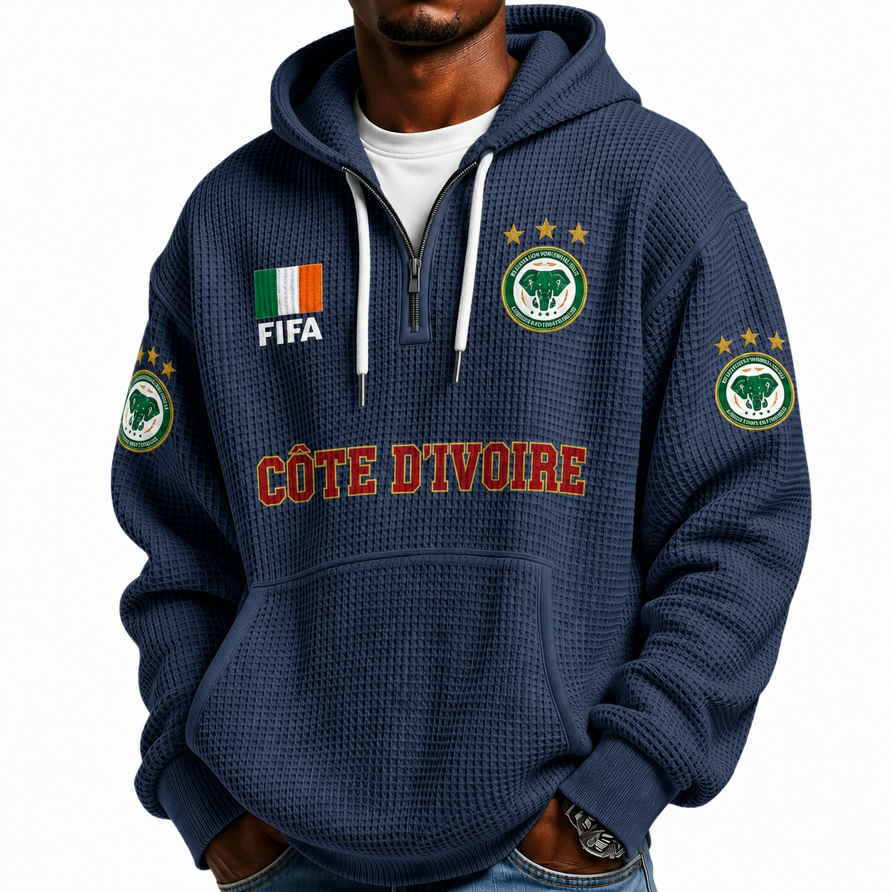 FIFA 2026 Côte d'Ivoire Printed Waffle Quarter Zip Football Fan Hoodie