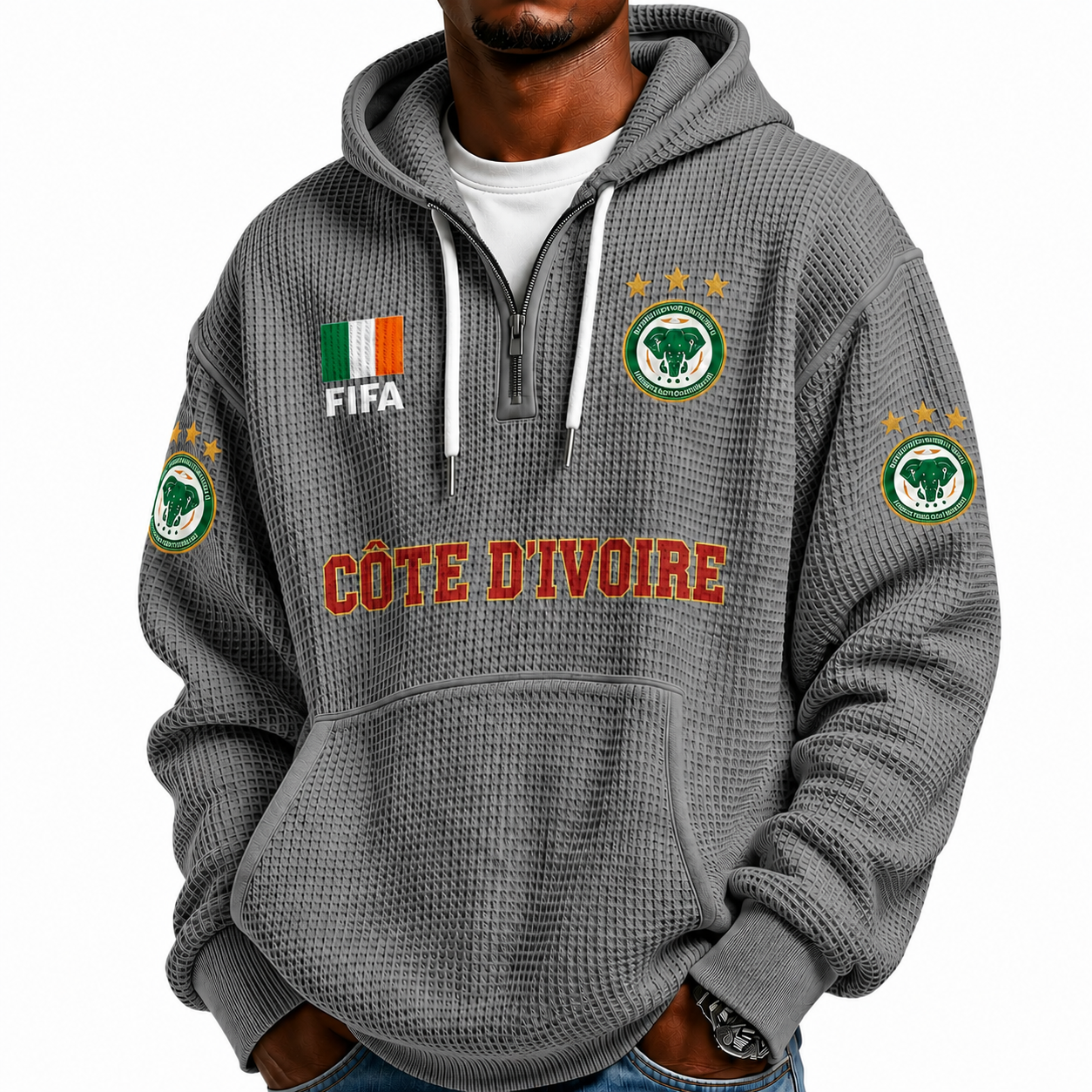 FIFA 2026 Côte d'Ivoire Printed Waffle Quarter Zip Football Fan Hoodie