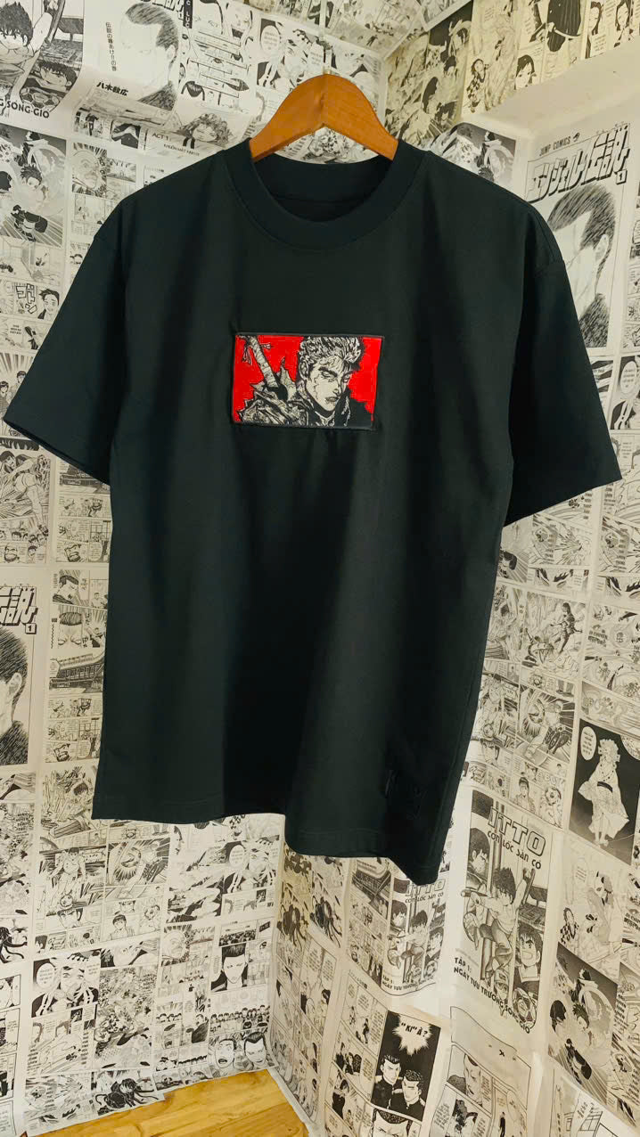 Guts Berserk Anime Embroidered T-Shirt – Dark Fantasy Embroidery Tee for Fans