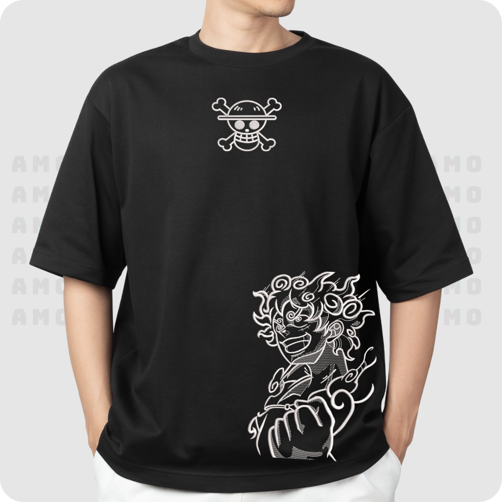 Luffy Gear 5 One Piece Embroidered T-shirt – Anime Embroidery Fan Art Tee