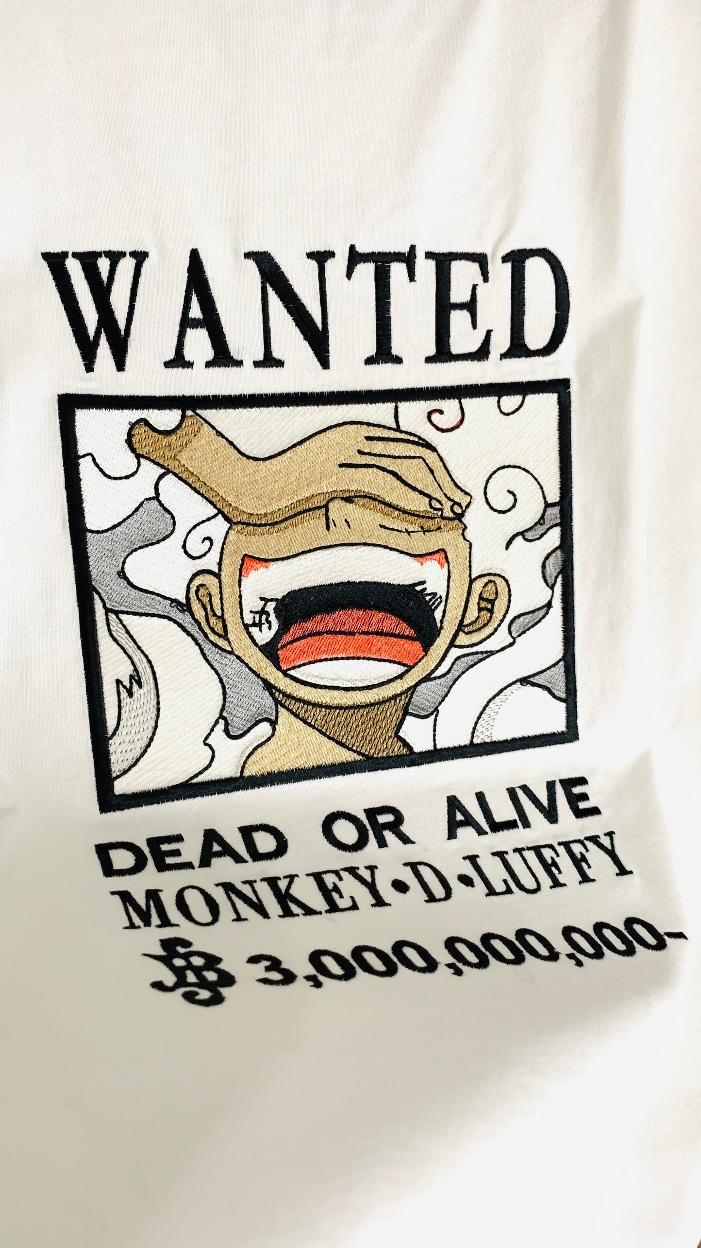 One Piece Luffy Wanted Embroidered T-shirt – Anime Bounty Fan Art Tee