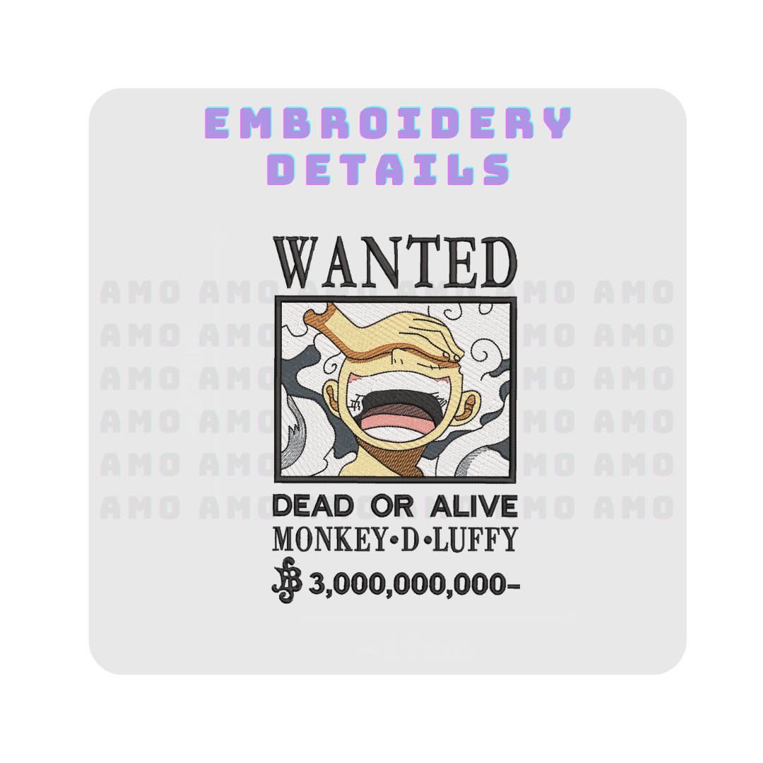 One Piece Luffy Wanted Embroidered Sweater – Anime Bounty Pullover for Fans