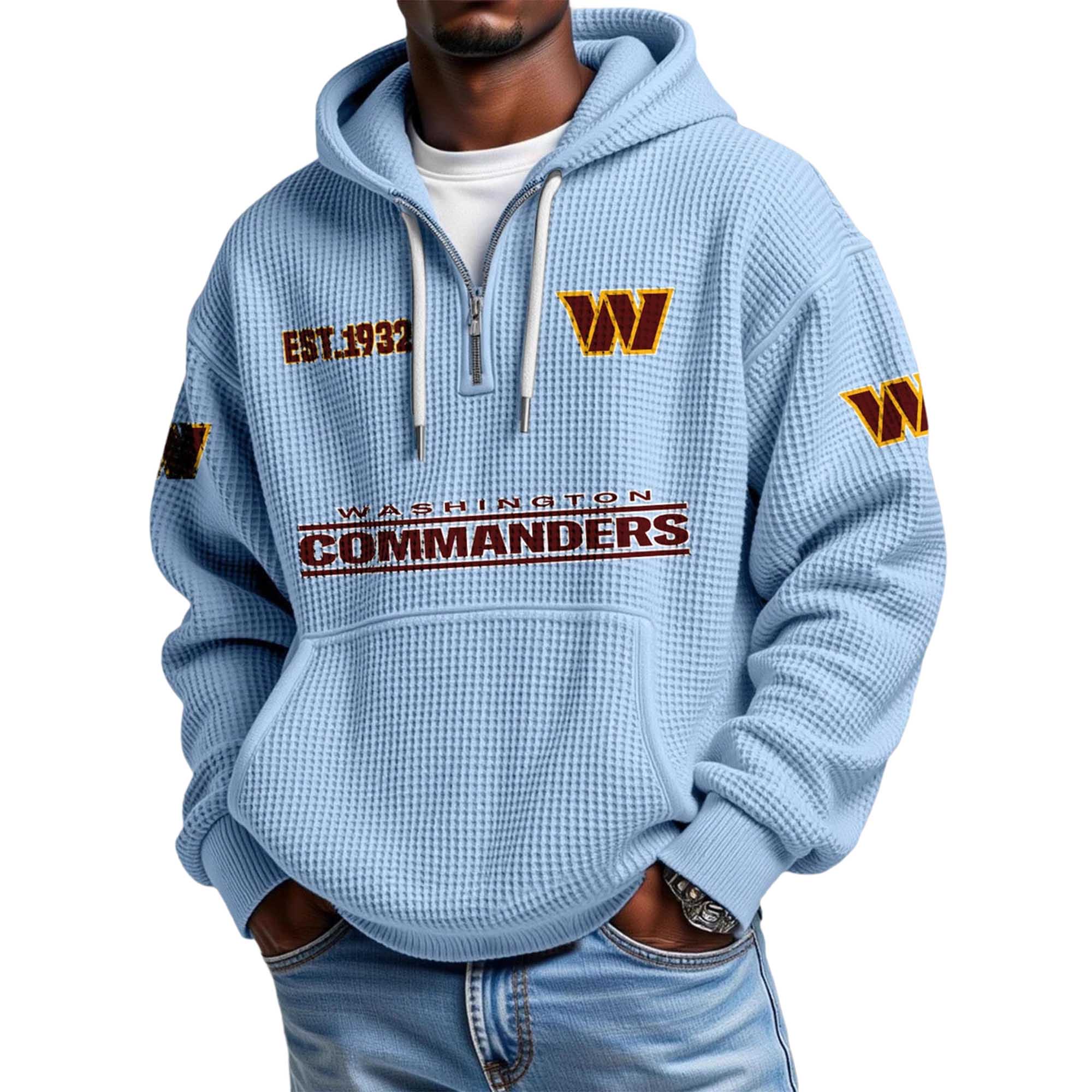 Washington Commanders EST 1932 Themed Quarter Zip Waffle Football Fan Hoodie