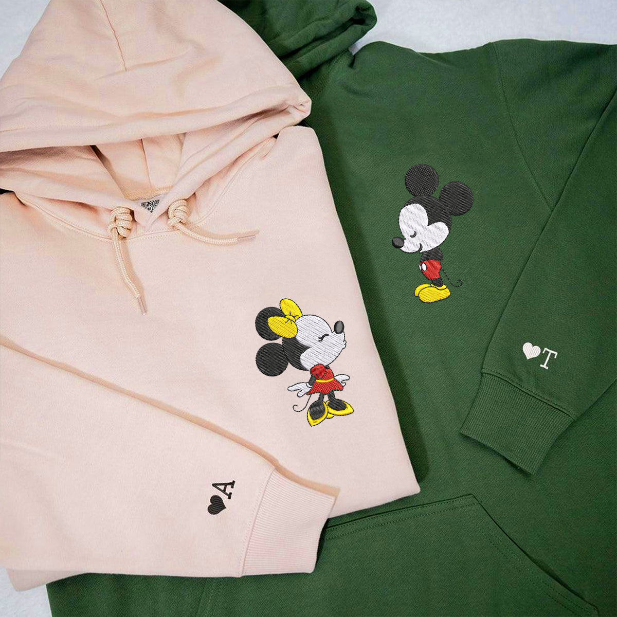 Custom Embroidered Hoodies For Couples, Custom Matching Couple Hoodie, Cartoon Mouse In Love Couples Embroidered Hoodie