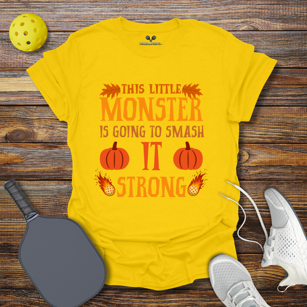 Funny Pickleball Shirt –  This Little Monster is Going to Smash it Strong Halloween T-Shirt