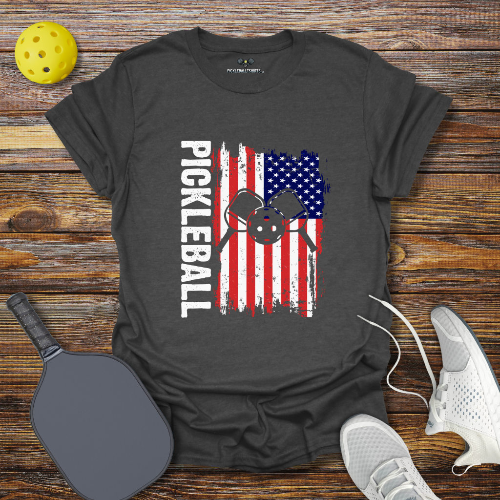 Funny Pickleball Shirt –  Pickleball USA Flag T-Shirt
