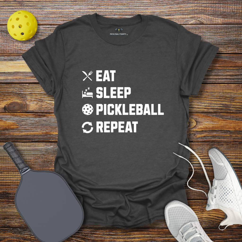 Funny Pickleball Shirt –  Eat Sleep Pickleball Repeat Logos T-Shirt
