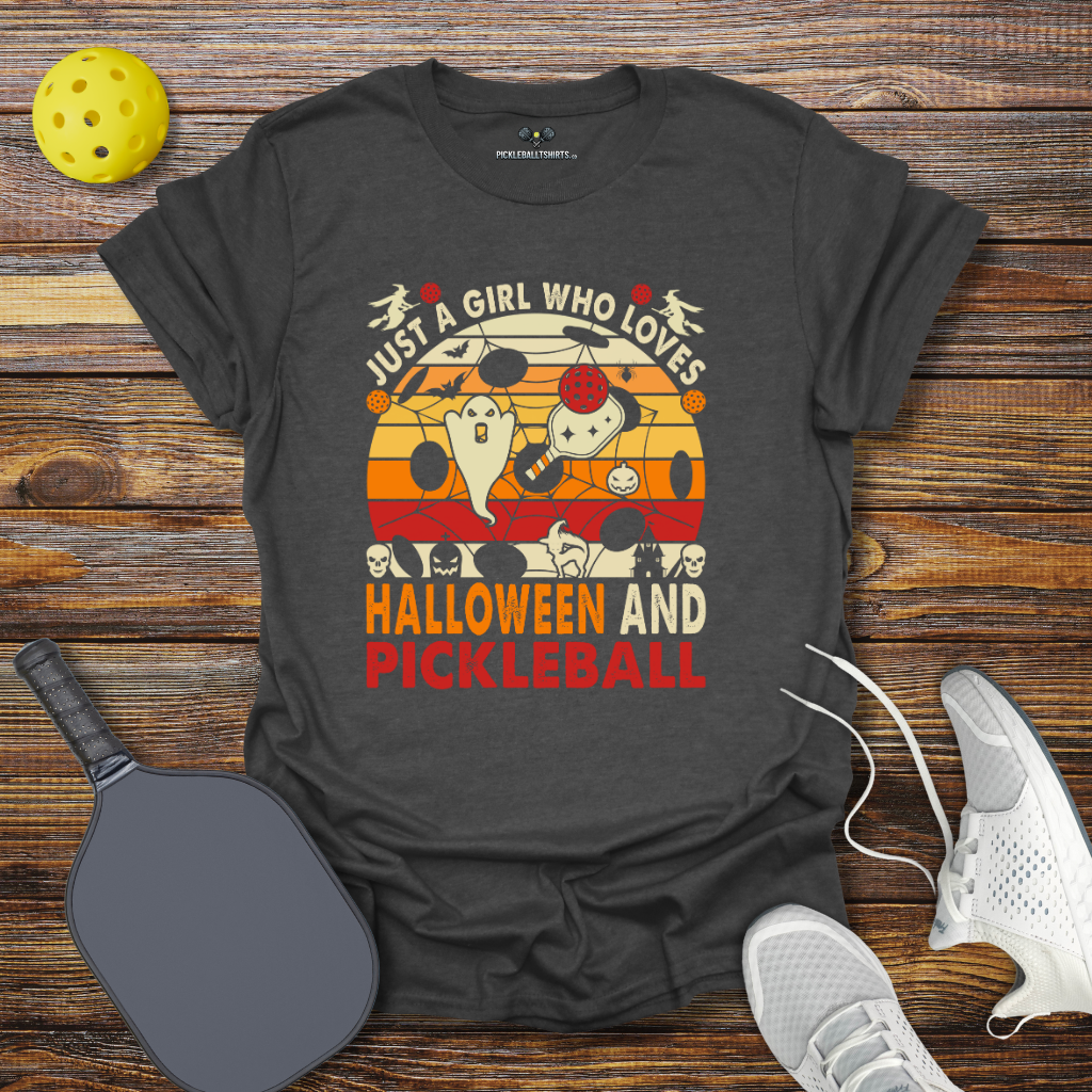 Funny Pickleball Shirt –  Just a Girl Who Loves Halloween and Pickleball T-Shirt