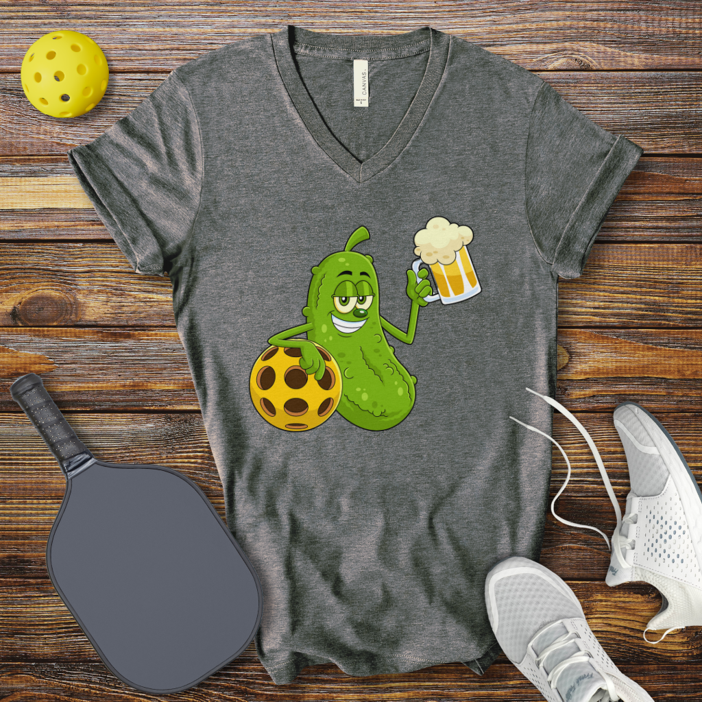 Funny Pickleball Shirt –  Pickle Drinking V-Neck T-shirt