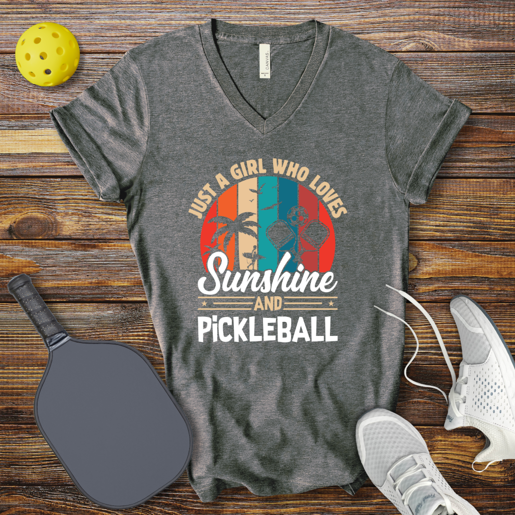 Funny Pickleball Shirt –  Just a Girl who Loves Sunshine and Pickleball V-Neck T-shirt