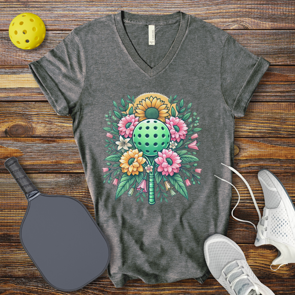 Funny Pickleball Shirt –  Floral Pickleball Dreams V-Neck T-Shirt