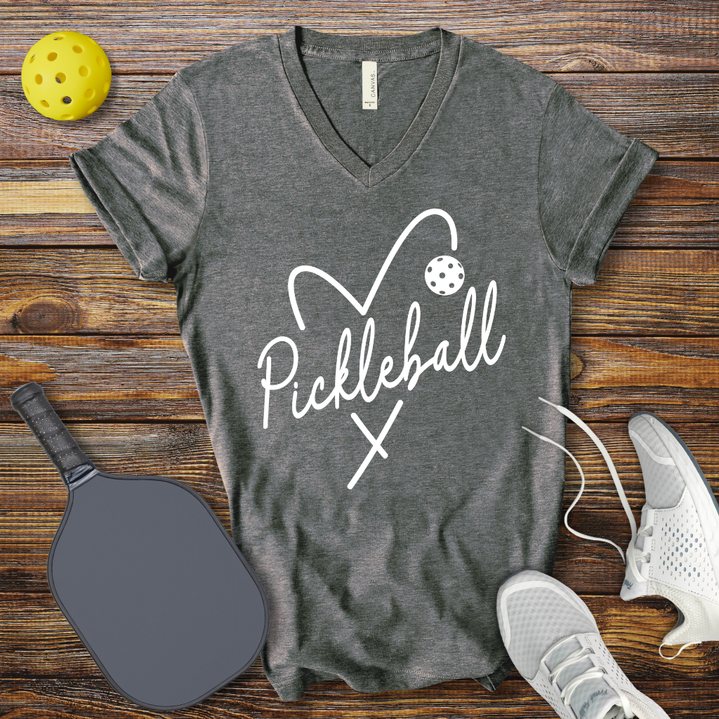 Funny Pickleball Shirt –  Pickleball Heart V-Neck T-shirt