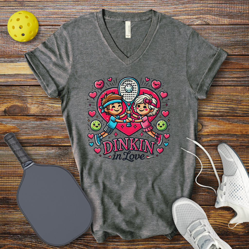 Funny Pickleball Shirt –  Dinkin in Love Valentine V-Neck T-shirt