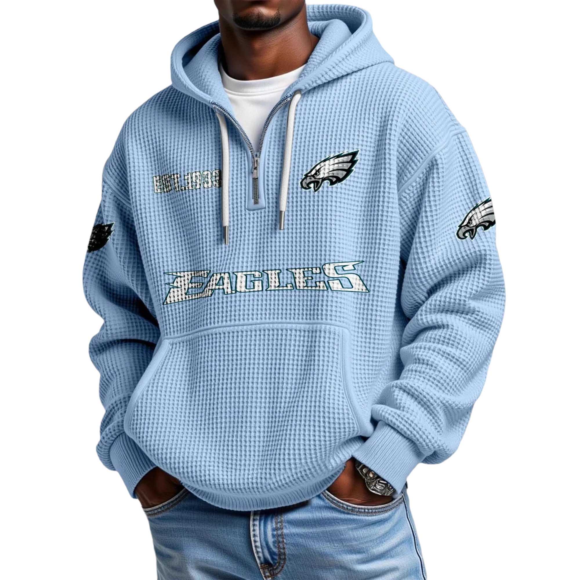Philadelphia Eagles Football Team Themed Waffle Quarter Zip Hoodie