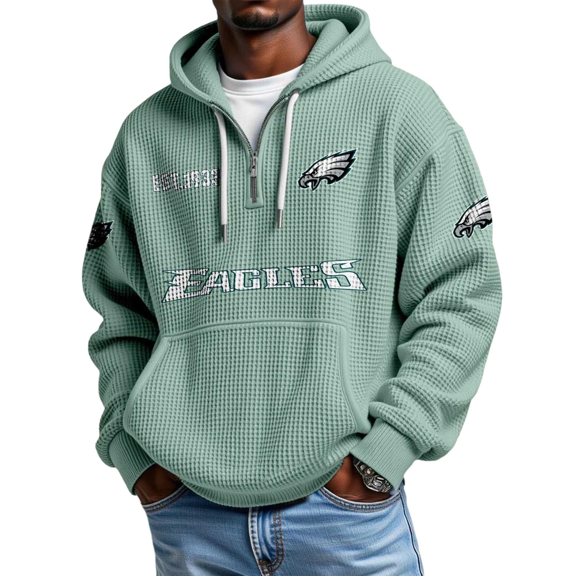 Philadelphia Eagles Football Team Themed Waffle Quarter Zip Hoodie