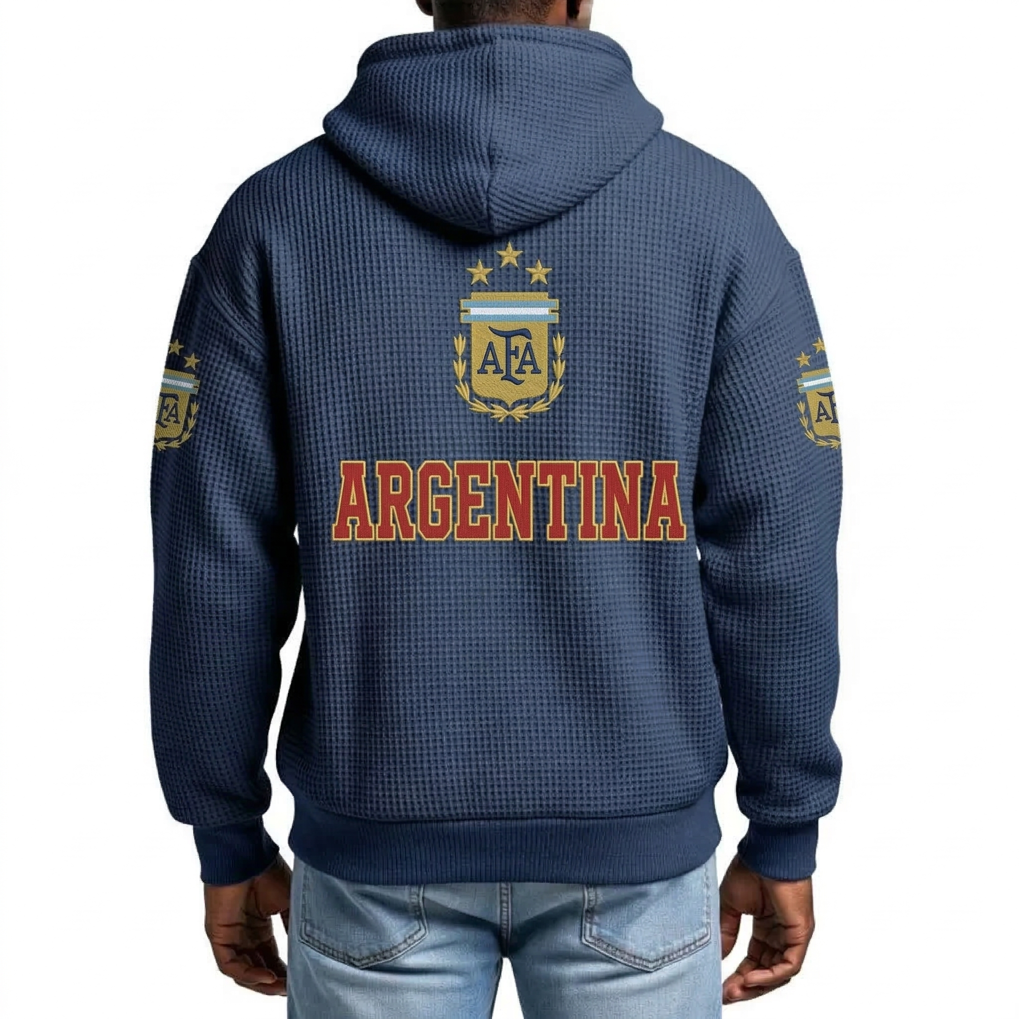 FIFA 2026 Argentina Printed Waffle Quarter Zip Football Fan Hoodie