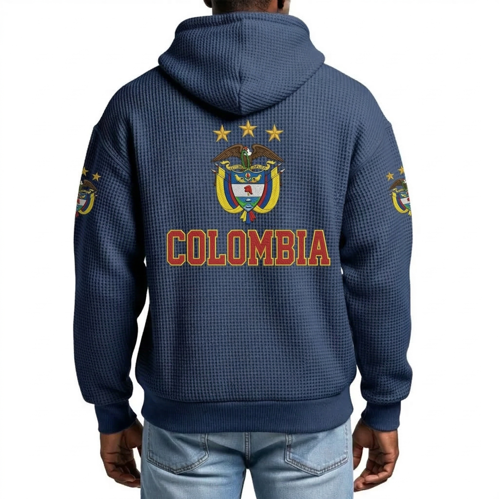 FIFA 2026 Colombia Printed Waffle Quarter Zip Football Fan Hoodie