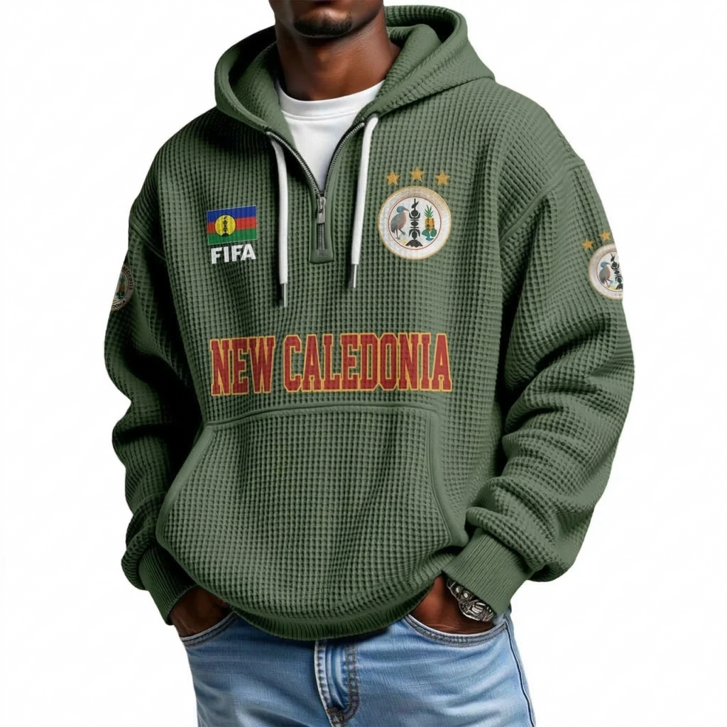 FIFA 2026 New Caledonia Printed Waffle Quarter Zip Football Fan Hoodie