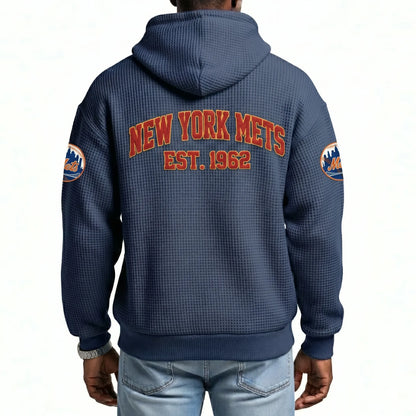 New York Mets EST 1962 Printed Waffle Quarter Zip Baseball Fan Hoodie