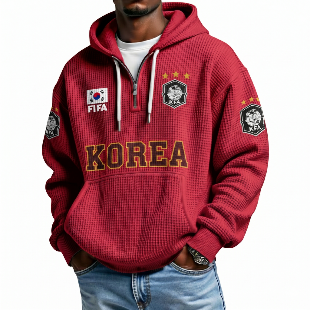 FIFA 2026 South Korea Printed Waffle Quarter Zip Football Fan Hoodie