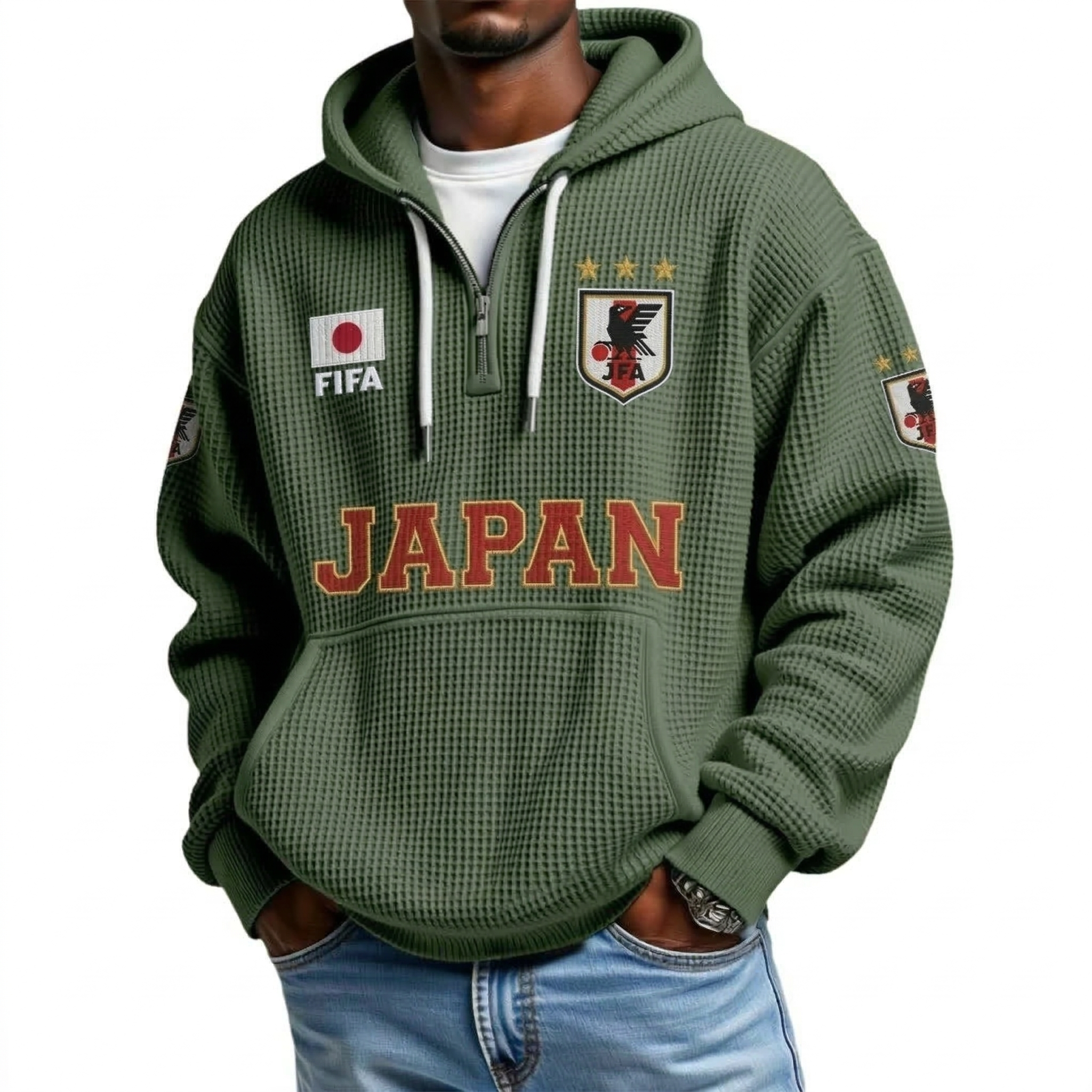 FIFA 2026 Japan Printed Waffle Quarter Zip Football Fan Hoodie