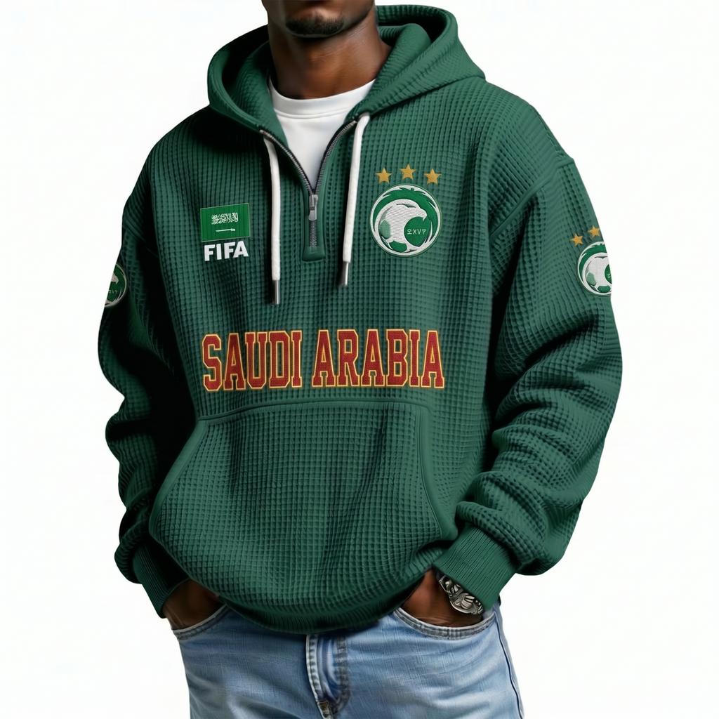 FIFA 2026 Saudi Arabia Printed Waffle Quarter Zip Football Fan Hoodie
