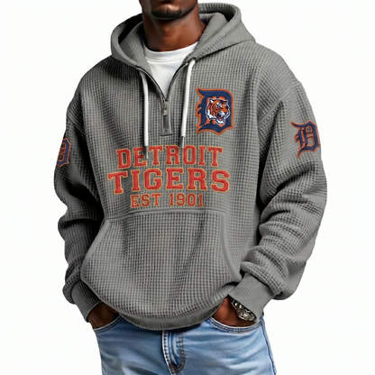 Detroit Tigers EST 1901 Printed Waffle Quarter Zip Baseball Fan Hoodie