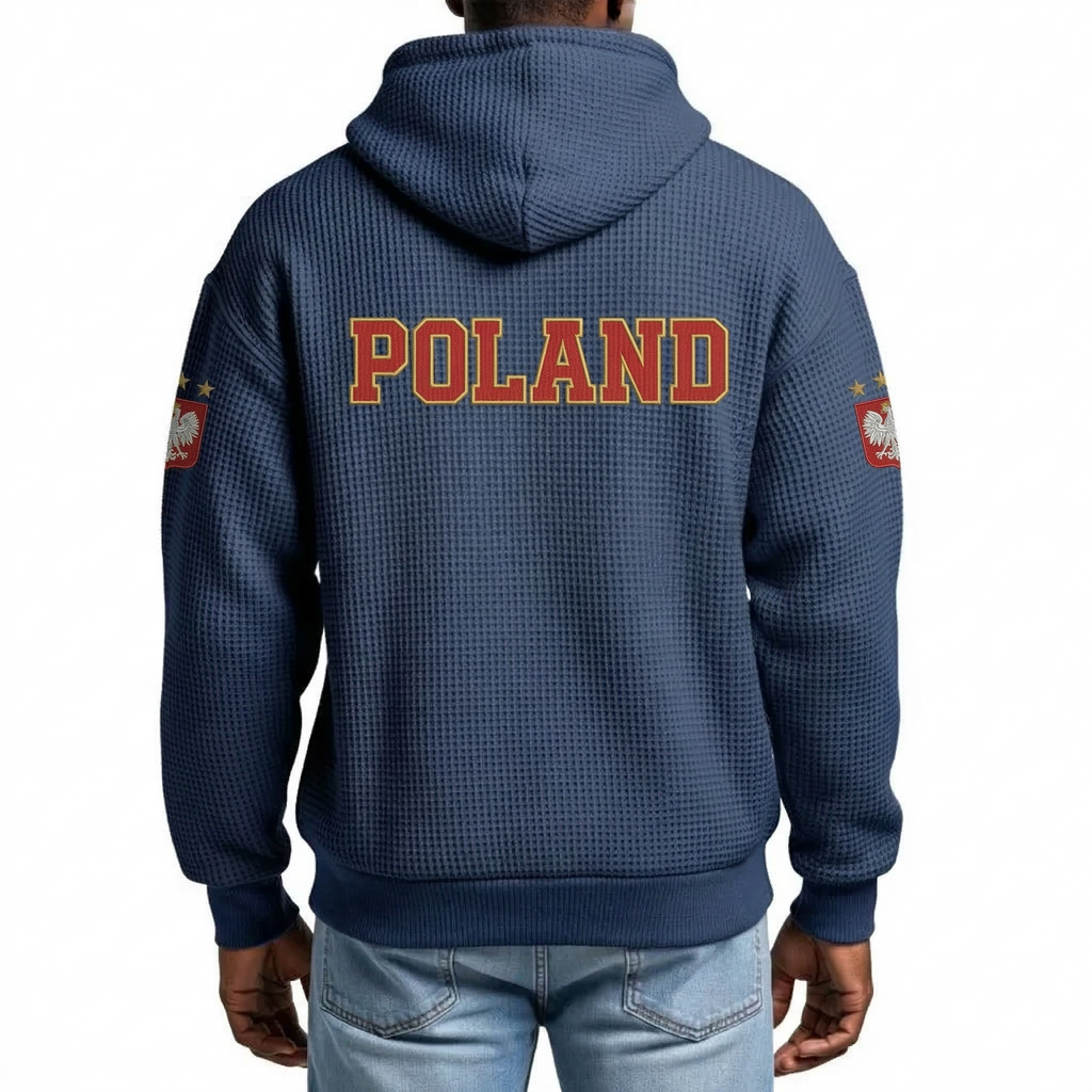FIFA 2026 Poland Printed Waffle Quarter Zip Football Fan Hoodie