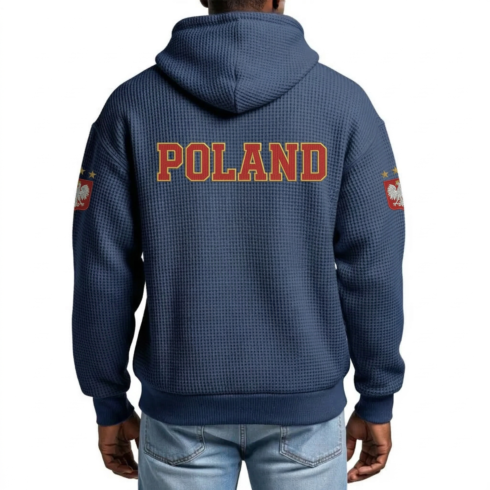 FIFA 2026 Poland Printed Waffle Quarter Zip Football Fan Hoodie