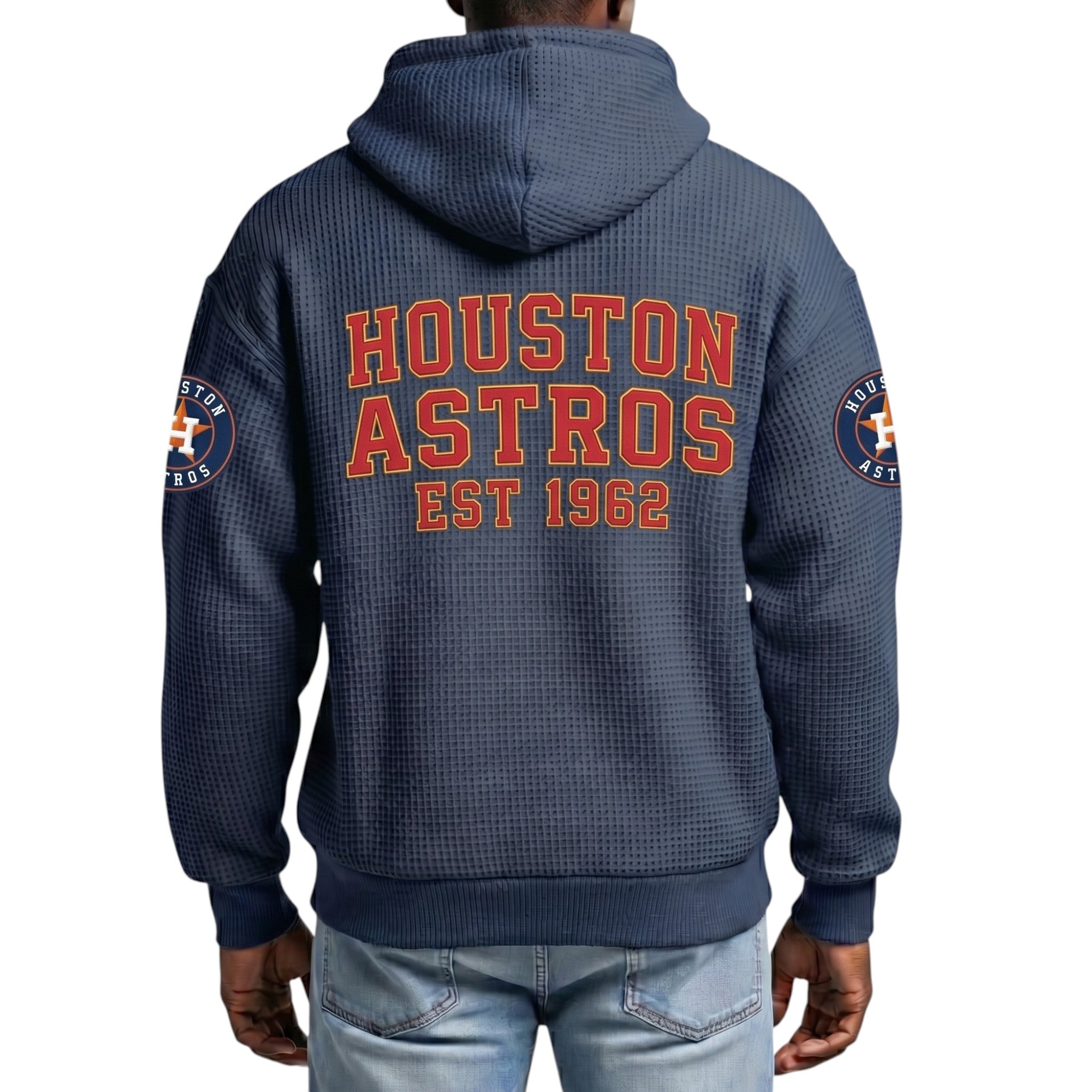 Houston Astros EST 1962 Printed Waffle Quarter Zip Baseball Fan Hoodie