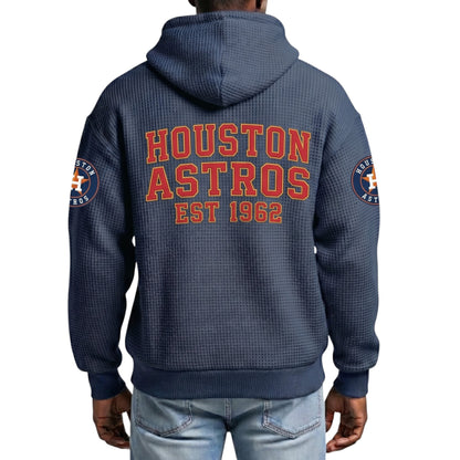 Houston Astros EST 1962 Printed Waffle Quarter Zip Baseball Fan Hoodie