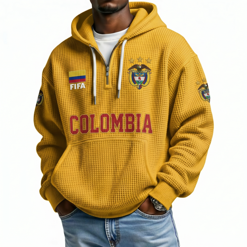 FIFA 2026 Colombia Printed Waffle Quarter Zip Football Fan Hoodie