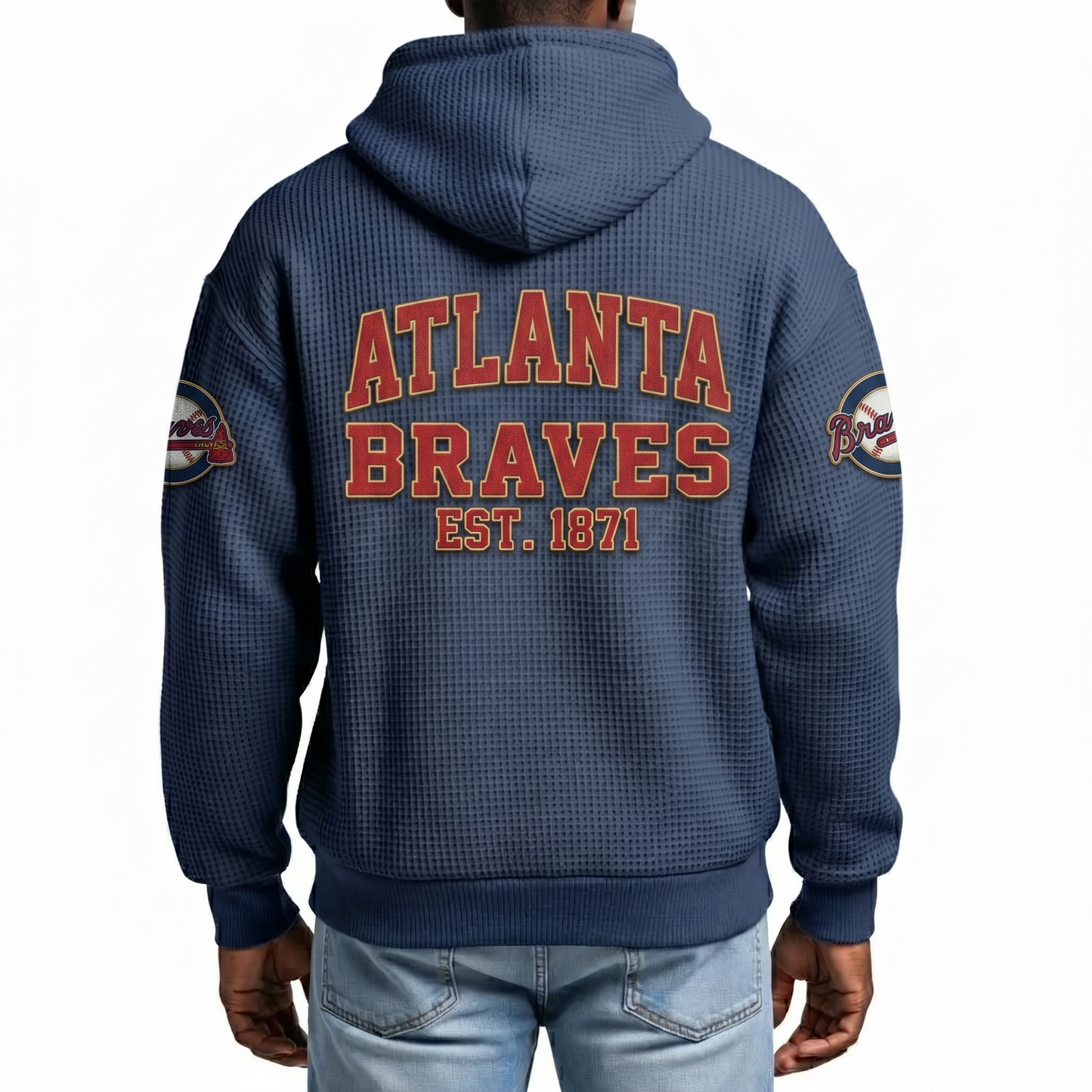 Atlanta Braves EST 1871 Printed Waffle Quarter Zip Baseball Fan Hoodie